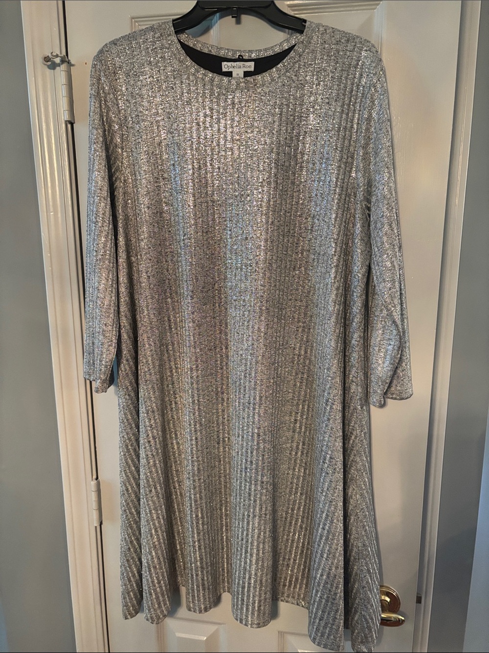 Ophelia Roe Silver Metallic Ribbed Swing Dress